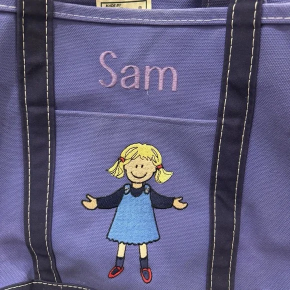 Vintage LL Bean Boat And Tote Purple Canvas SAM Embroidered School Travel 17x12 - Picture 2 of 13